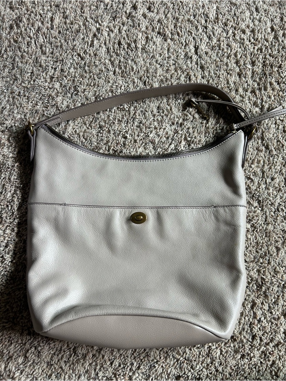 Fossil Light Gray Pebbled Leather Shoulder Bag